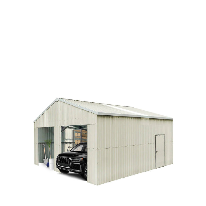 TMG Industrial 25’ x 25’ Double Garage Metal Barn Shed with Side Entry Door, 625 Sq-Ft Floor Space, 9’8” Eave Height, 27 GA Metal, Skylights, 4/12 Roof Pitch, TMG-MS2525