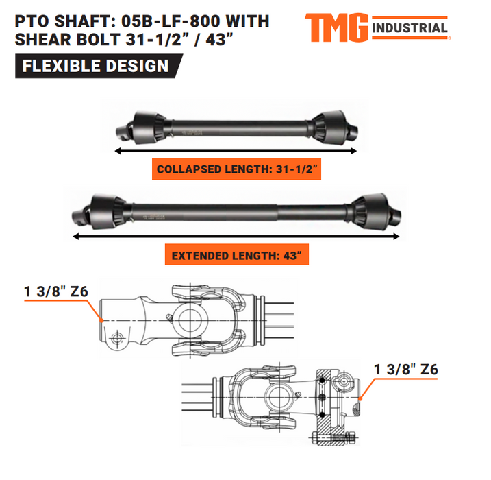 PTO Shaft For TMG-WC60/62, TMG-TSB53/61,  TMG-RT135/165/175/185