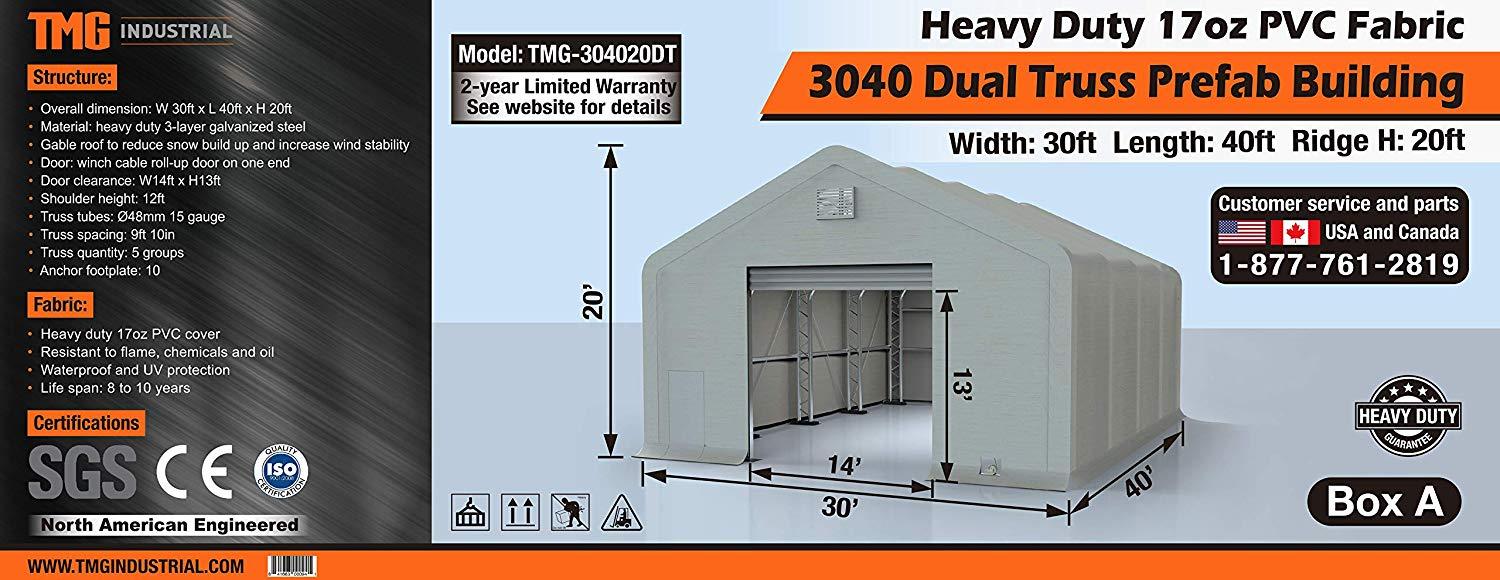 30' x 40' Dual Truss Prefab Shelter with Heavy Duty 17oz PVC Fabric