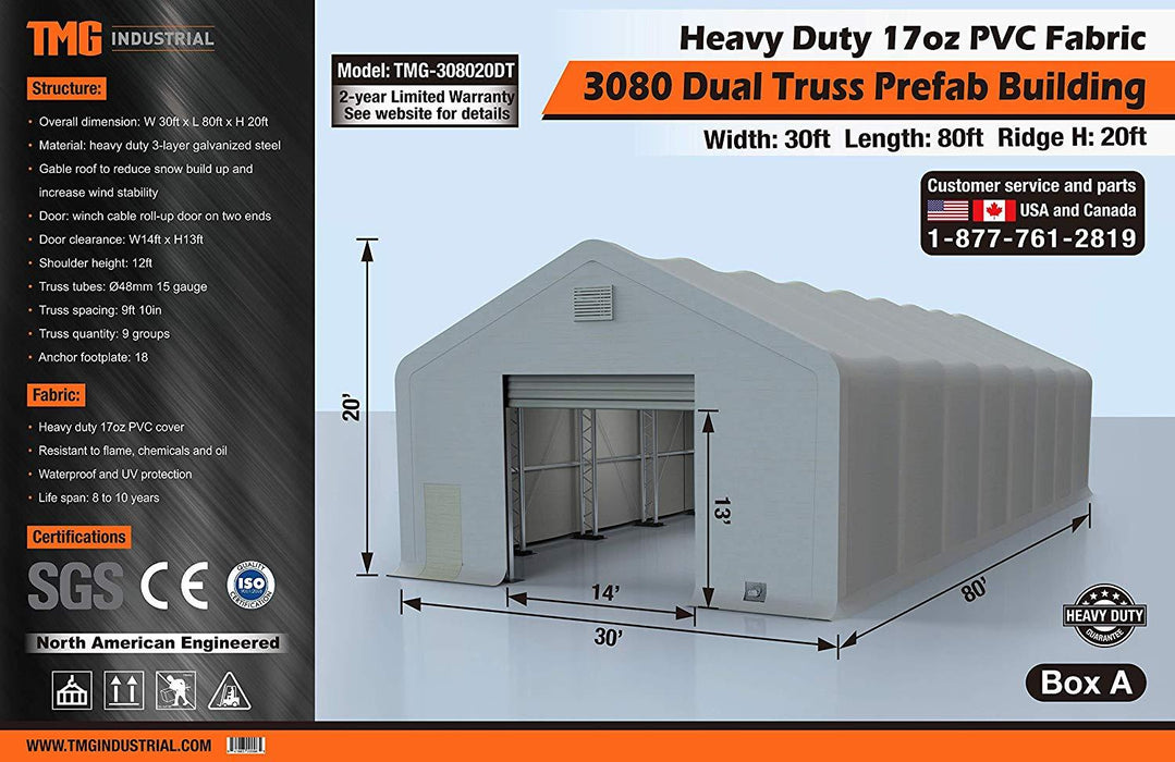 30' x 80' Dual Truss Prefab Shelter with Heavy Duty 17oz PVC Fabric
