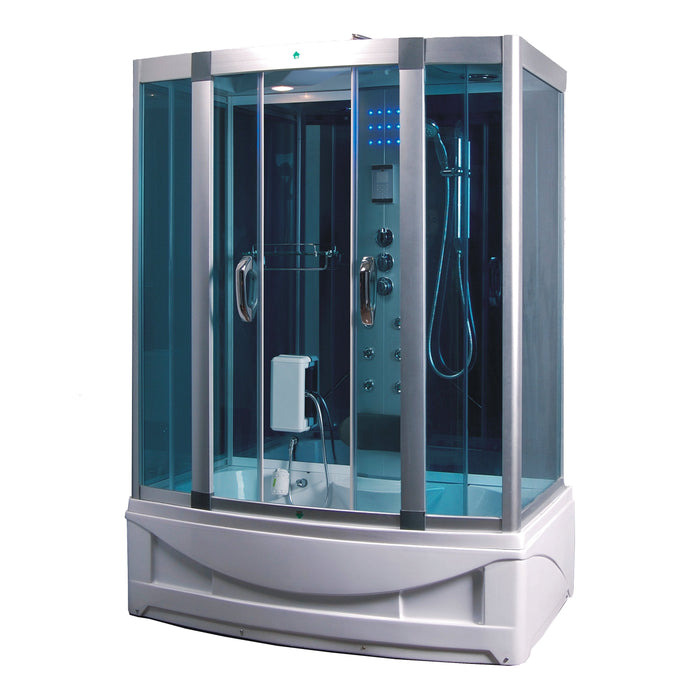 Steam Shower Room with Bluetooth, Computer Controlled Temperature, Blue Lighting, and Massage Jets, Left Drain