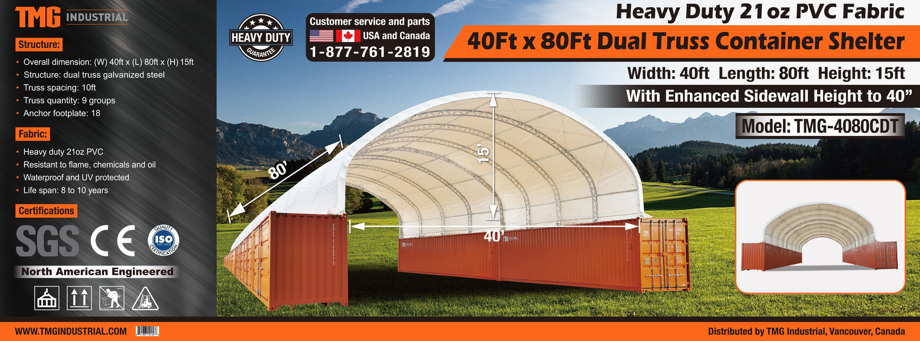 40' x 80' Dual Truss Container Shelter with Heavy-Duty 21oz PVC Fabric | Fire Retardant | Water Resistant | UV Protected