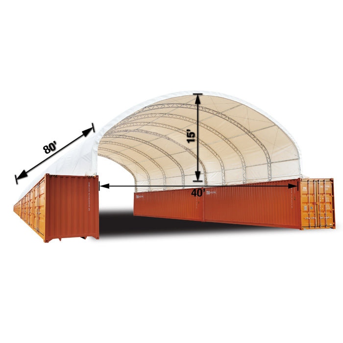 40' x 80' Dual Truss Container Shelter with Heavy-Duty 21oz PVC Fabric | Fire Retardant | Water Resistant | UV Protected