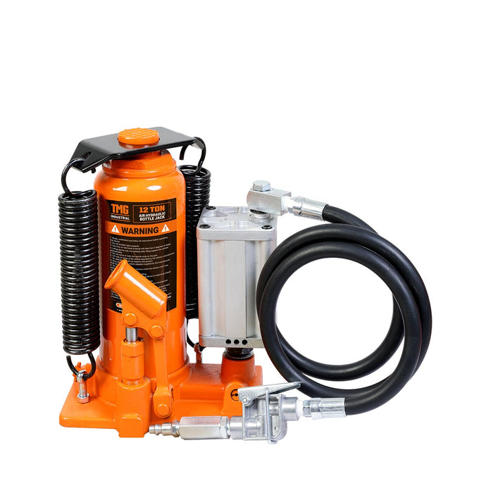 TMG Industrial 12 Ton Air Hydraulic Bottle Jack, Manual & Pneumatic Control, Double Springs, 20” Lift Height, TMG-AJA12