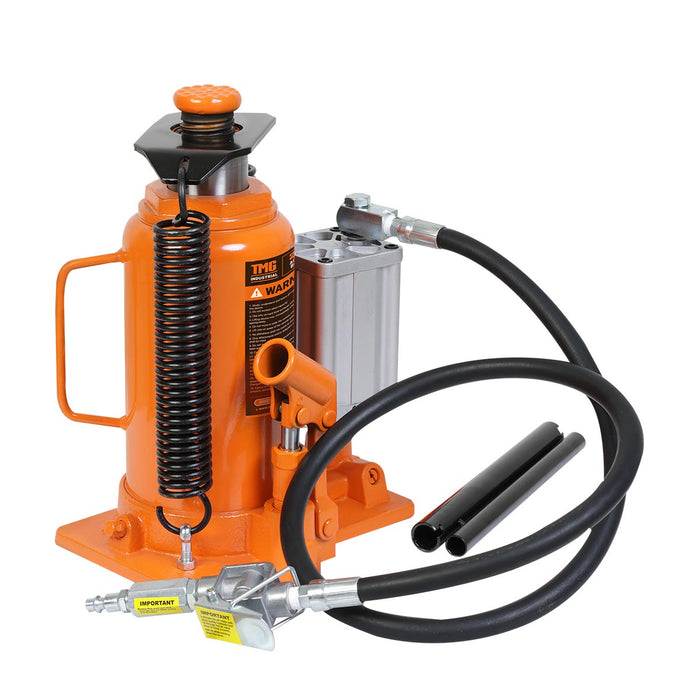 TMG Industrial 20 Ton Air Hydraulic Bottle Jack, Manual & Pneumatic Control, Double Springs, 20” Lift Height, TMG-AJA20