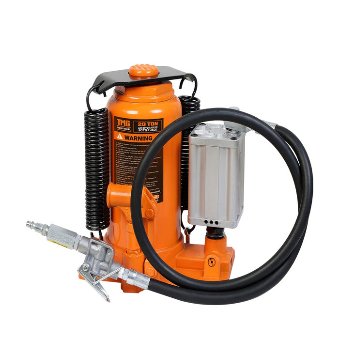 TMG Industrial 20 Ton Air Hydraulic Bottle Jack, Manual & Pneumatic Control, Double Springs, 20” Lift Height, TMG-AJA20
