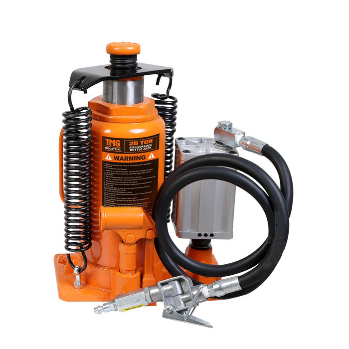 TMG Industrial 20 Ton Air Hydraulic Bottle Jack, Manual & Pneumatic Control, Double Springs, 20” Lift Height, TMG-AJA20