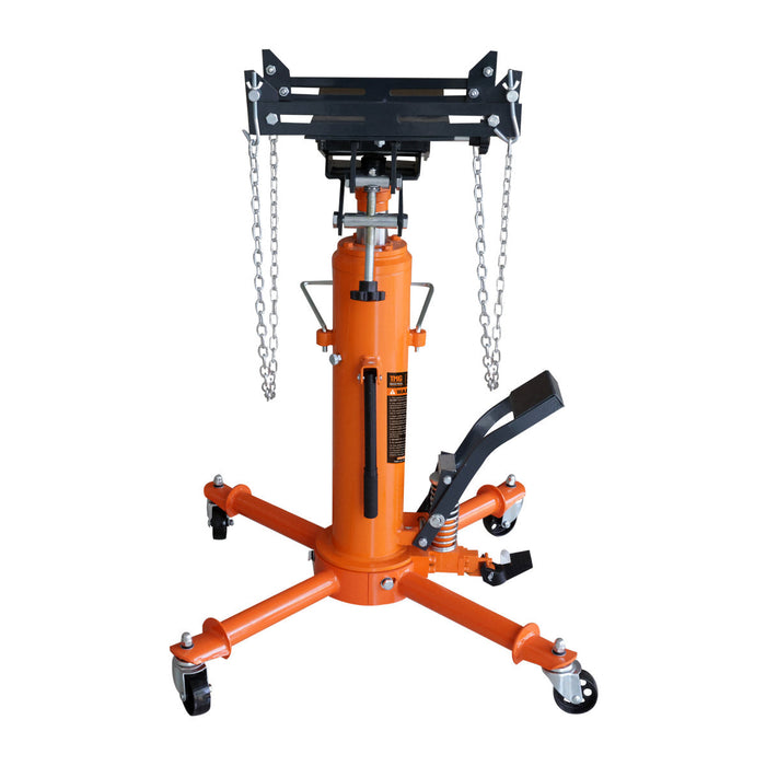 TMG Industrial 1100-lb Two-Stage Telescopic Transmission Jack, Foot Pedal, Swivel Casters, TMG-AJT11