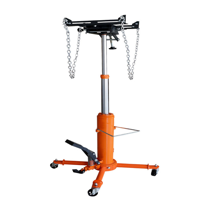 TMG Industrial 1100-lb Two-Stage Telescopic Transmission Jack, Foot Pedal, Swivel Casters, TMG-AJT11