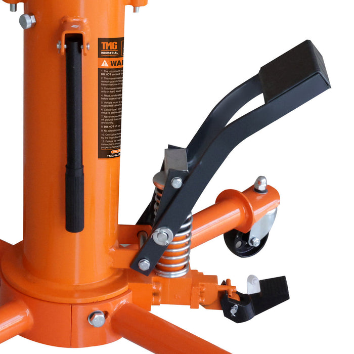 TMG Industrial 1100-lb Two-Stage Telescopic Transmission Jack, Foot Pedal, Swivel Casters, TMG-AJT11