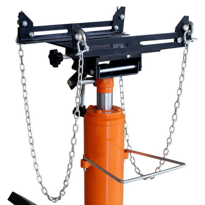 TMG Industrial 1100-lb Two-Stage Telescopic Transmission Jack, Foot Pedal, Swivel Casters, TMG-AJT11
