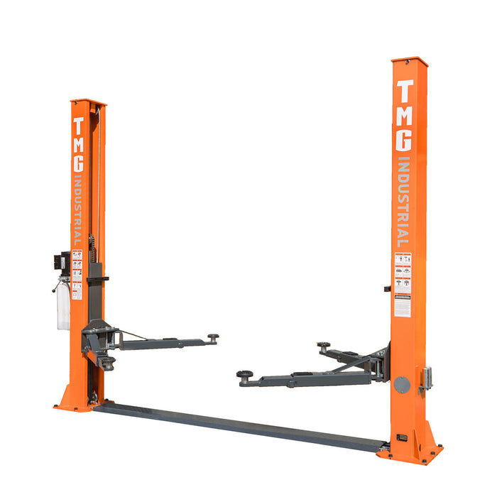 TMG Industrial 9500-lb Two Post Floor Plate Auto Lift, Symmetric Arms, 75” Lift Height, Dual-Point Lock Release, TMG-ALT95