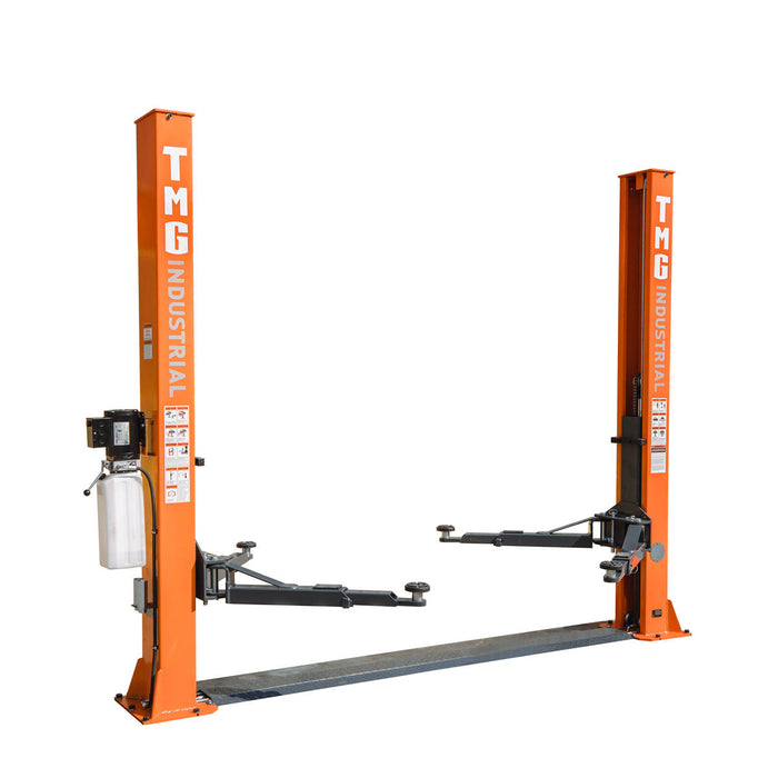 TMG Industrial 9500-lb Two Post Floor Plate Auto Lift, Symmetric Arms, 75” Lift Height, Dual-Point Lock Release, TMG-ALT95