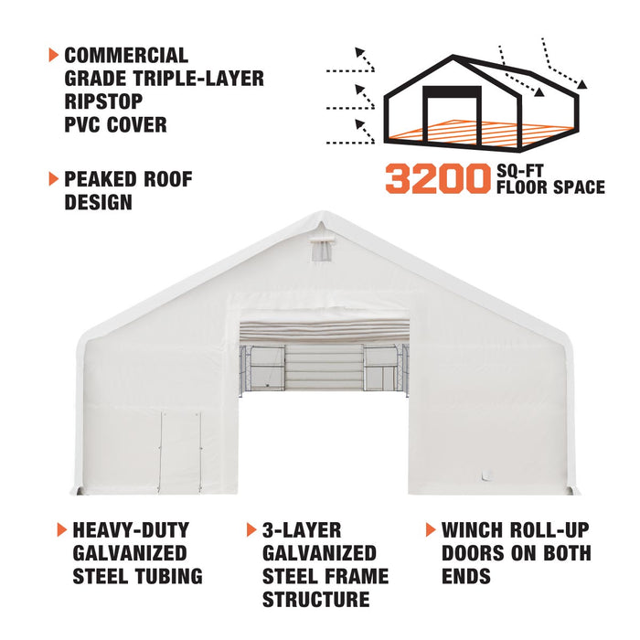 TMG Industrial 40' x 80' Dual Truss Storage Shelter with Heavy Duty 21 oz PVC Cover & Drive Through Doors, TMG-DT4081 (Previously DT4080)
