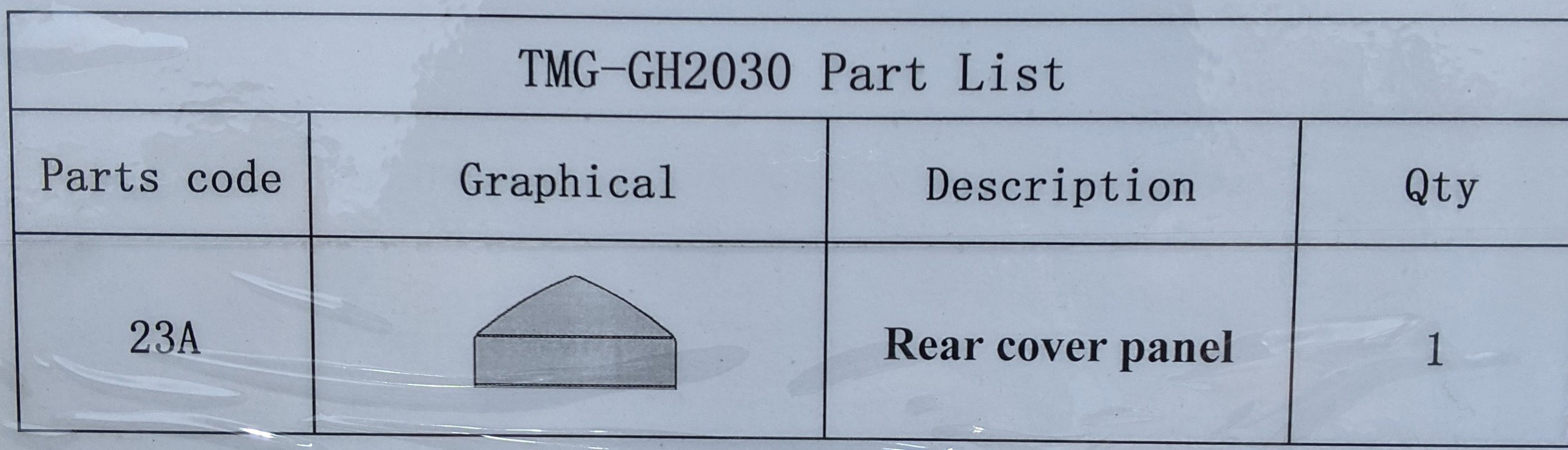 TMG-GH2020-23A Rear panel cover