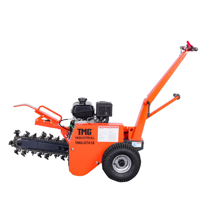 TMG Industrial 18” Self-Propelled Kohler Powered Trenching Machine, 4” Trench Width, 18” Trench Depth, 7 HP Gasoline Engine, Auto-Feed Auger, TMG-GT418