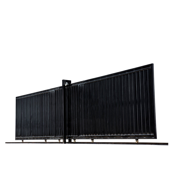 TMG Industrial 25-ft Driveway Privacy Sliding Wrought Iron Gate, Fully Welded Structure & Panels, In-Ground Rail Track, TMG-MGS25