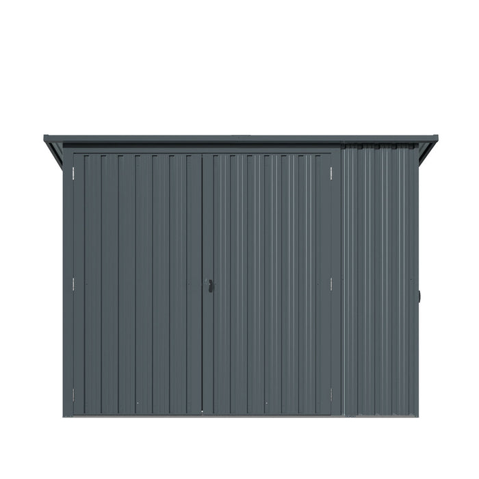 TMG Industrial 4’ x 8’ Bicycle Metal Pent Shed, 29 Gauge Corrugated Metal, 70” Upper edge, TMG-MS0408