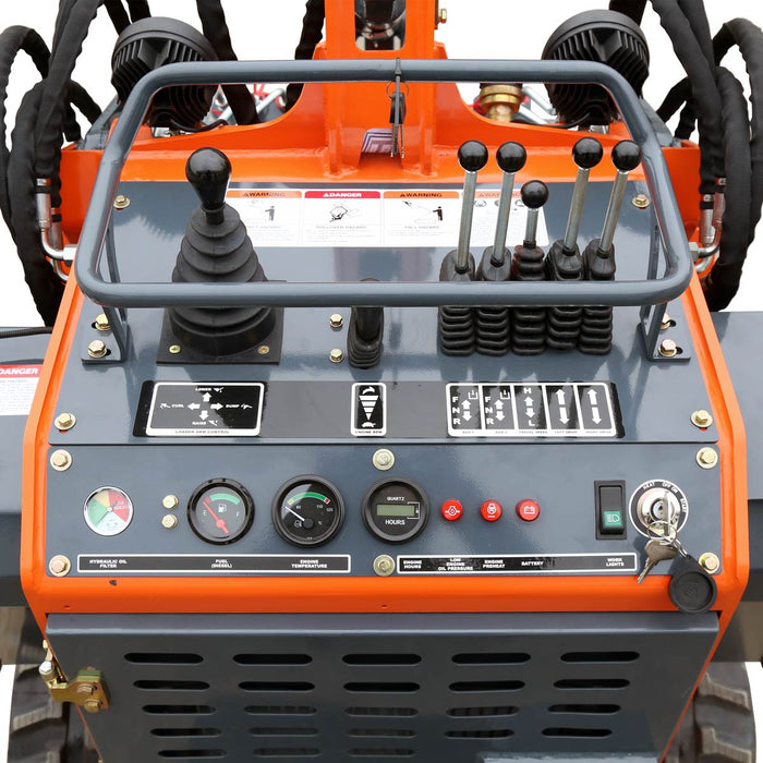 TMG Industrial Stand-On Mini Track Loader, 25 HP Perkins Diesel Engine, Eaton Hydraulic Motor, Permco Hydraulic Pump, Italian Hydro Control Valve, Joystick Controls, 750 lb Load Capacity, Smooth Bucket Included, TMG-MVL25P