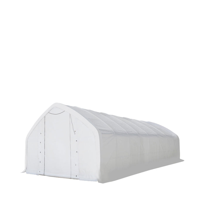 TMG Industrial 20' x 40' Straight Wall Peak Ceiling Storage Shelter with Heavy Duty 17 oz PVC Cover & Drive Through Door, TMG-ST2041V (Previously ST2040V)