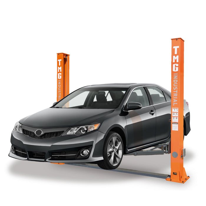 TMG Industrial 9500-lb Two Post Floor Plate Auto Lift, Symmetric Arms, 75” Lift Height, Dual-Point Lock Release, TMG-ALT95