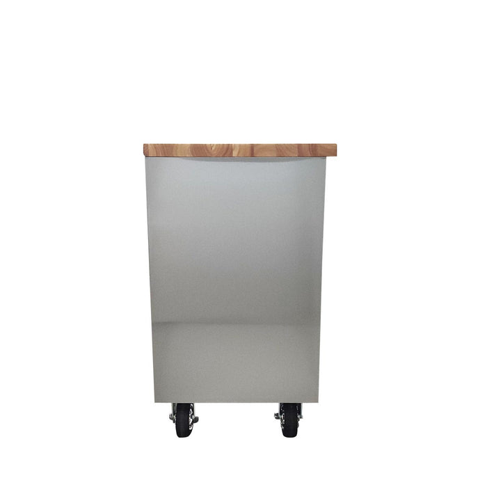 TMG Industrial 48” Stainless Steel Rolling Workbench, Rubberwood Tabletop, Lockable Drawers and Cabinet, Locking Wheels, TMG-WB4804S