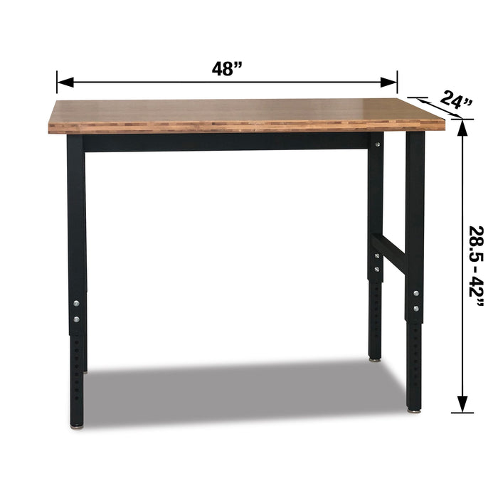 48-in Bamboo Workbench - Adjustable Height: 28.5" - 42" - Heavy-Duty Steel Frame