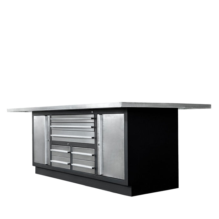 TMG Industrial Pro Series Stainless-Steel Extra-Large 85” x 45” Platform Workbench, 7 Lockable Drawers, 2 Storage Cabinets, Adjustable Shelving, All-in-One Welded Frame, TMG-WB85XS