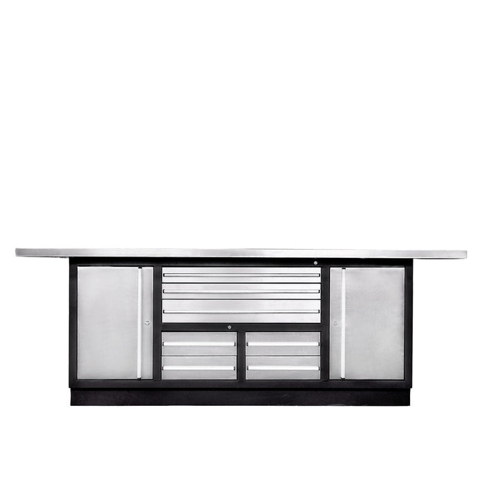 TMG Industrial Pro Series Stainless-Steel Extra-Large 85” x 45” Platform Workbench, 7 Lockable Drawers, 2 Storage Cabinets, Adjustable Shelving, All-in-One Welded Frame, TMG-WB85XS