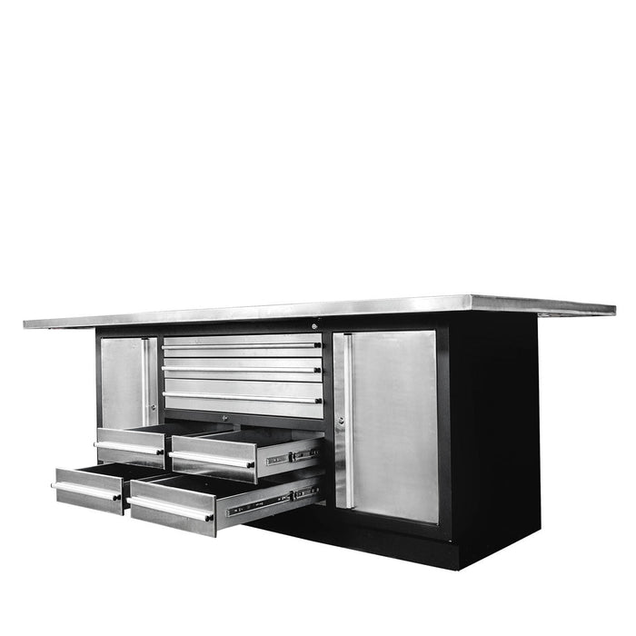 TMG Industrial Pro Series Stainless-Steel Extra-Large 85” x 45” Platform Workbench, 7 Lockable Drawers, 2 Storage Cabinets, Adjustable Shelving, All-in-One Welded Frame, TMG-WB85XS