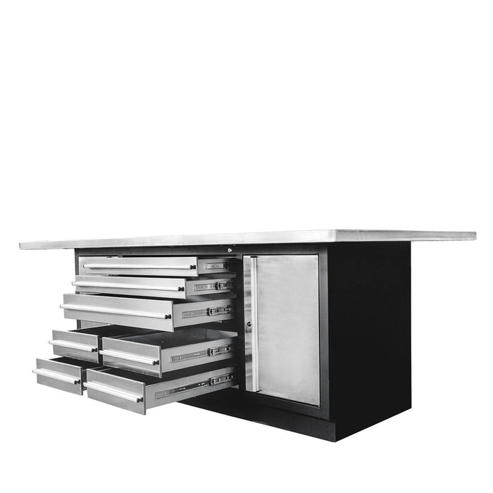 TMG Industrial Pro Series Stainless-Steel Extra-Large 85” x 45” Platform Workbench, 7 Lockable Drawers, 2 Storage Cabinets, Adjustable Shelving, All-in-One Welded Frame, TMG-WB85XS