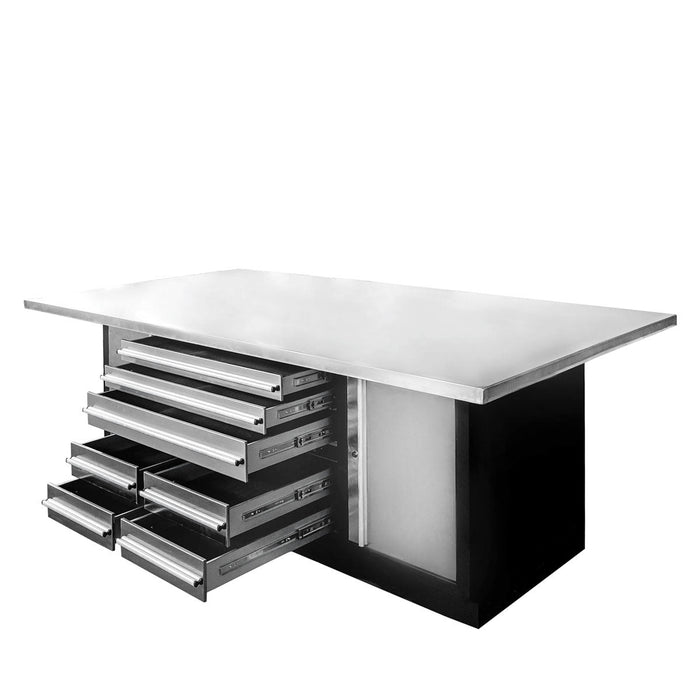 TMG Industrial Pro Series Stainless-Steel Extra-Large 85” x 45” Platform Workbench, 7 Lockable Drawers, 2 Storage Cabinets, Adjustable Shelving, All-in-One Welded Frame, TMG-WB85XS