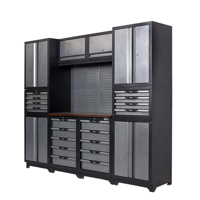 TMG Industrial 8’ Extreme-Duty Steel Garage Tool Chest w/Pegboard, 18 Drawers and Multi Cabinets, Power Outlets, USB Port, Magnetic Motion LED Lamps, TMG-WBM08